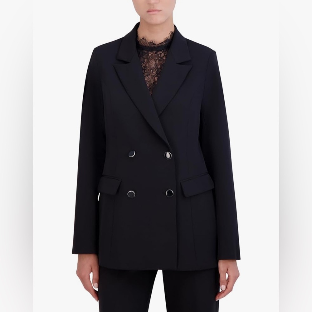 BCBG New York Women's Long Sleeve V Neck Double Breasted Blazer Black Size 6